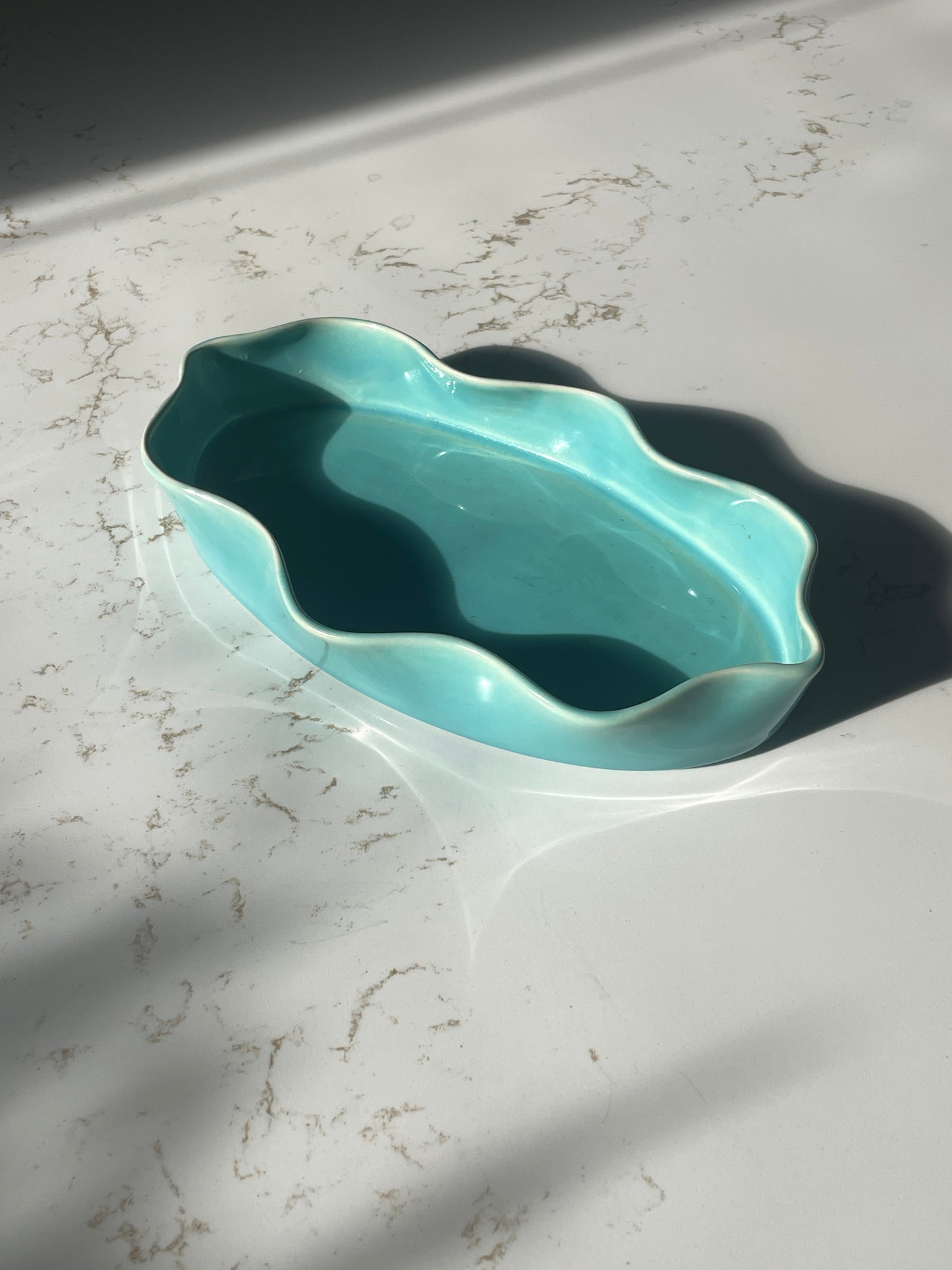 Vintage Turquoise Ruffled Dish by California Pottery