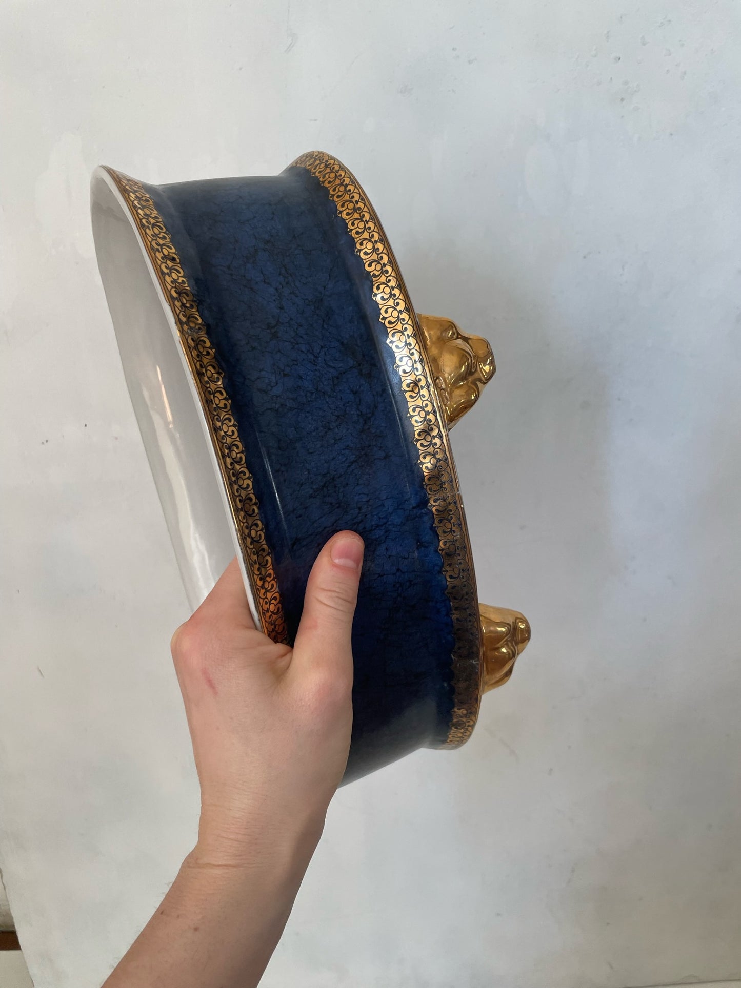 Royal Blue & Gold Porcelain Centerpiece Bowl