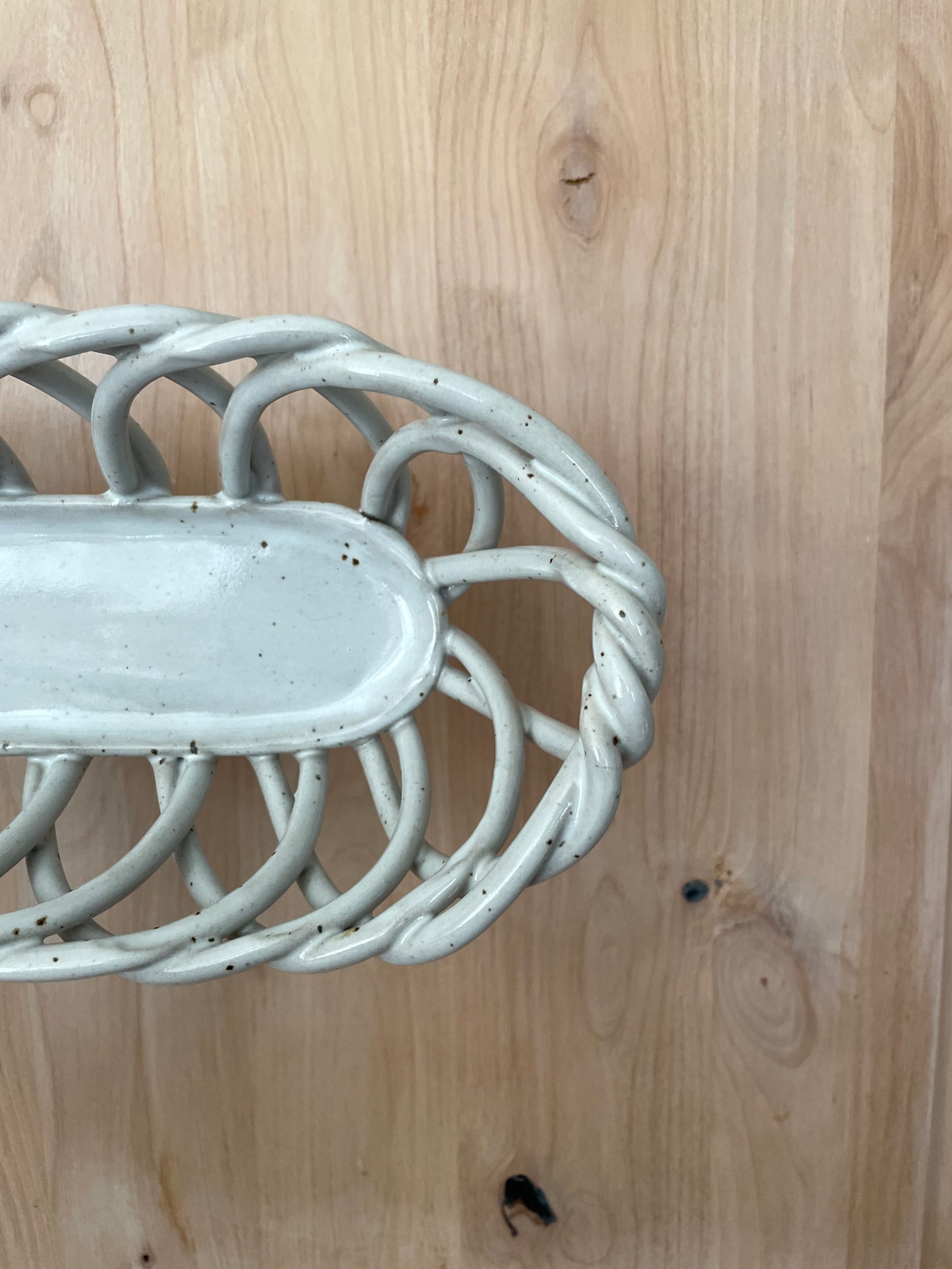 Vintage Sparrow Egg Gray Speckled Gray Open Weave Basket