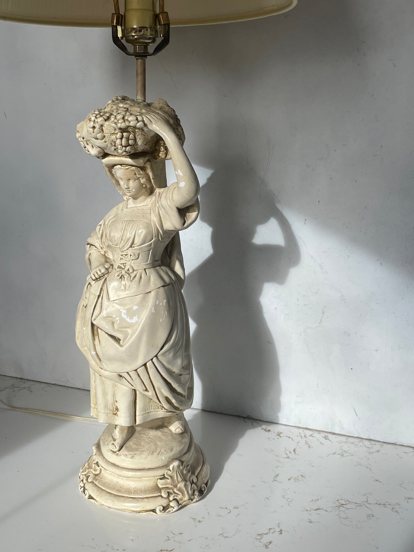 Vintage Mid 20th Century Mediterranean Style Chalkware Figural Lamp