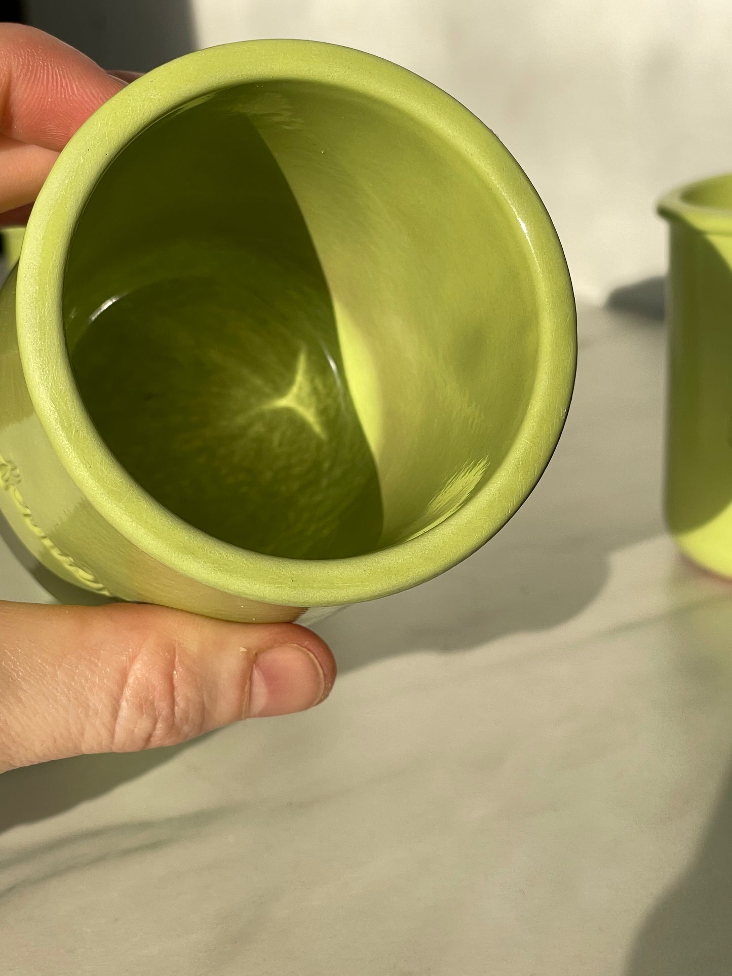 La Fermiere Light Green Glazed Terracotta Cups - Set 3