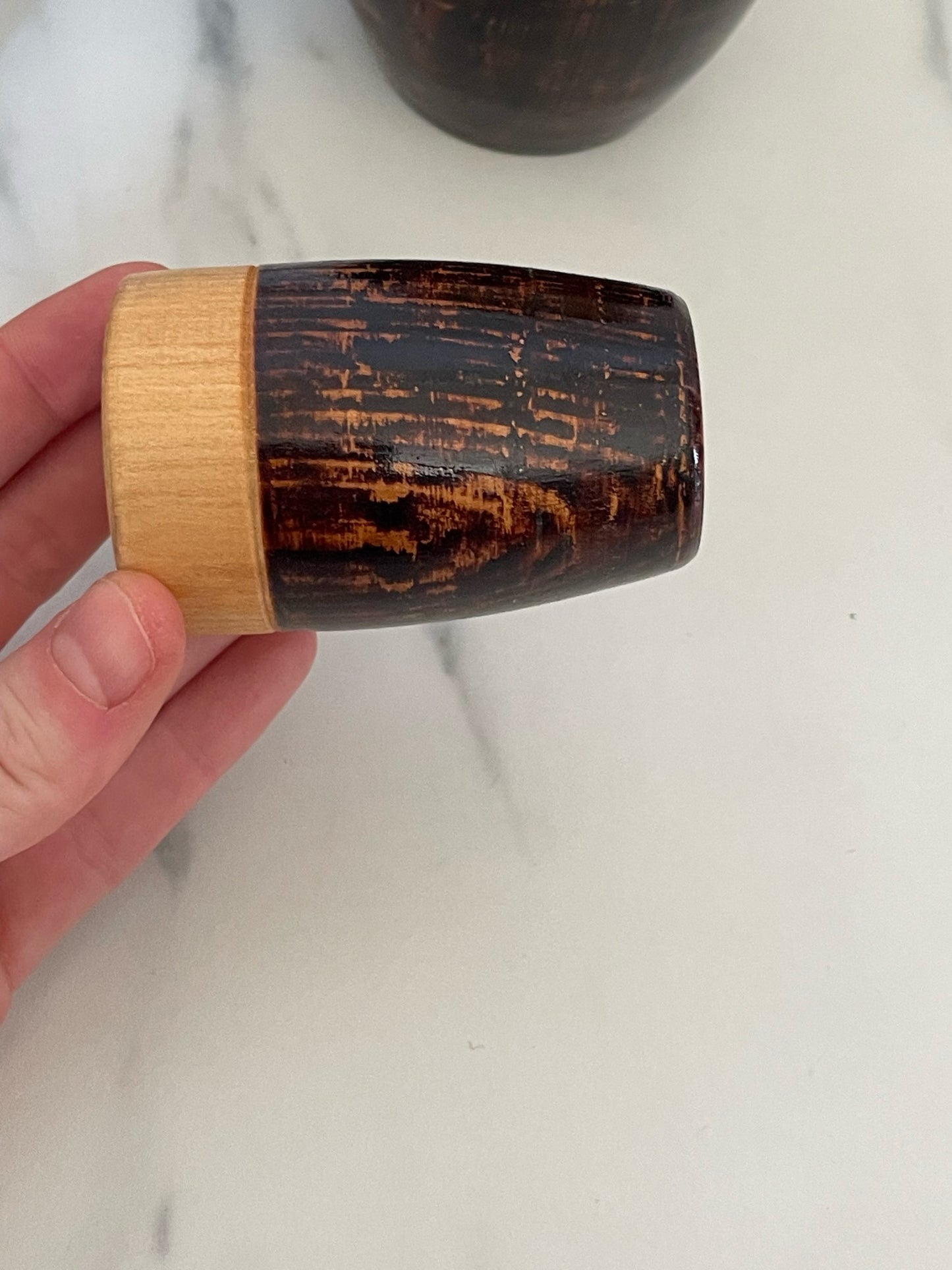 Wood-Carved Chilean Pisco Pitcher and 6 Shot Glasses