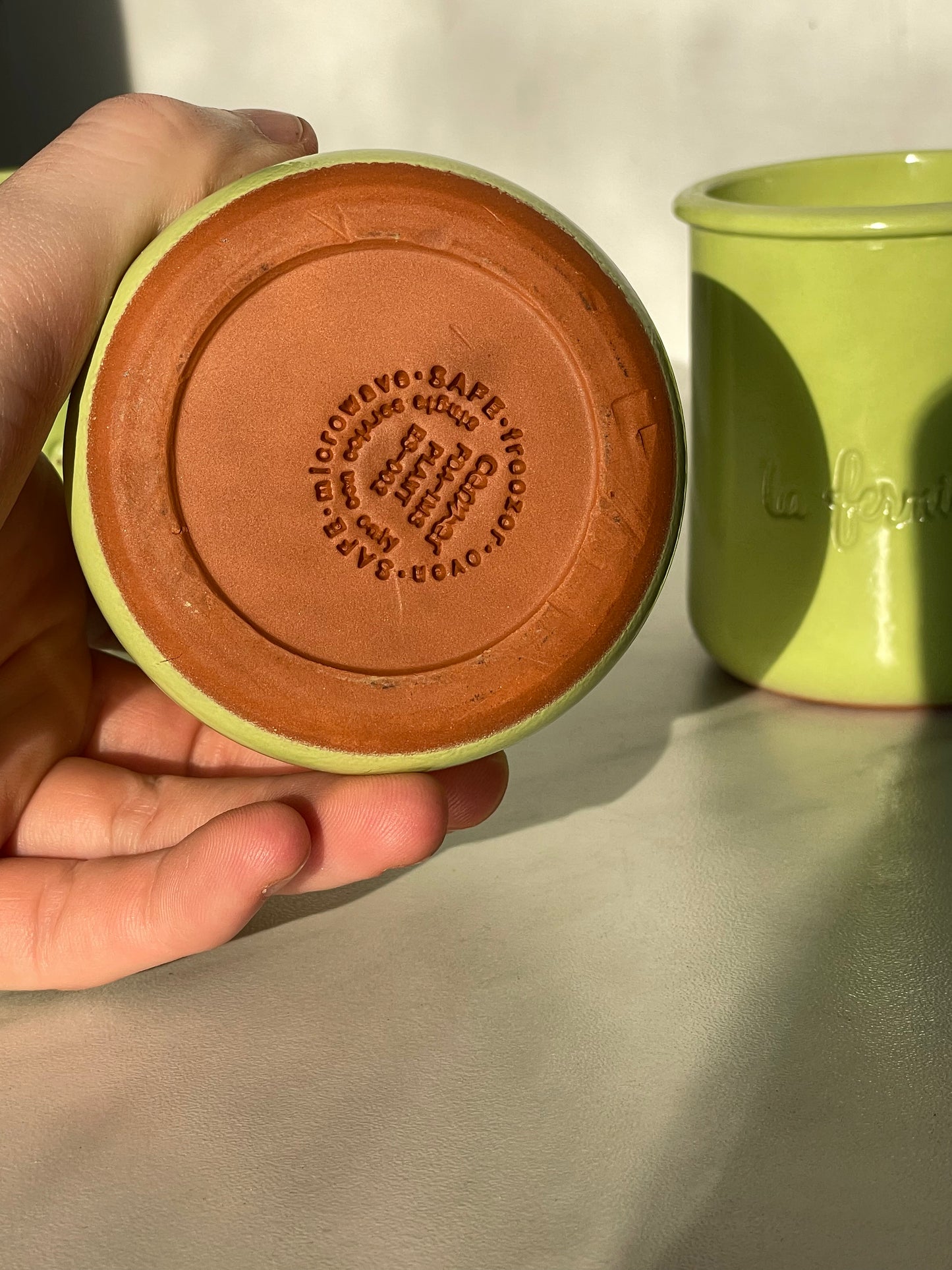 La Fermiere Light Green Glazed Terracotta Cups - Set 3