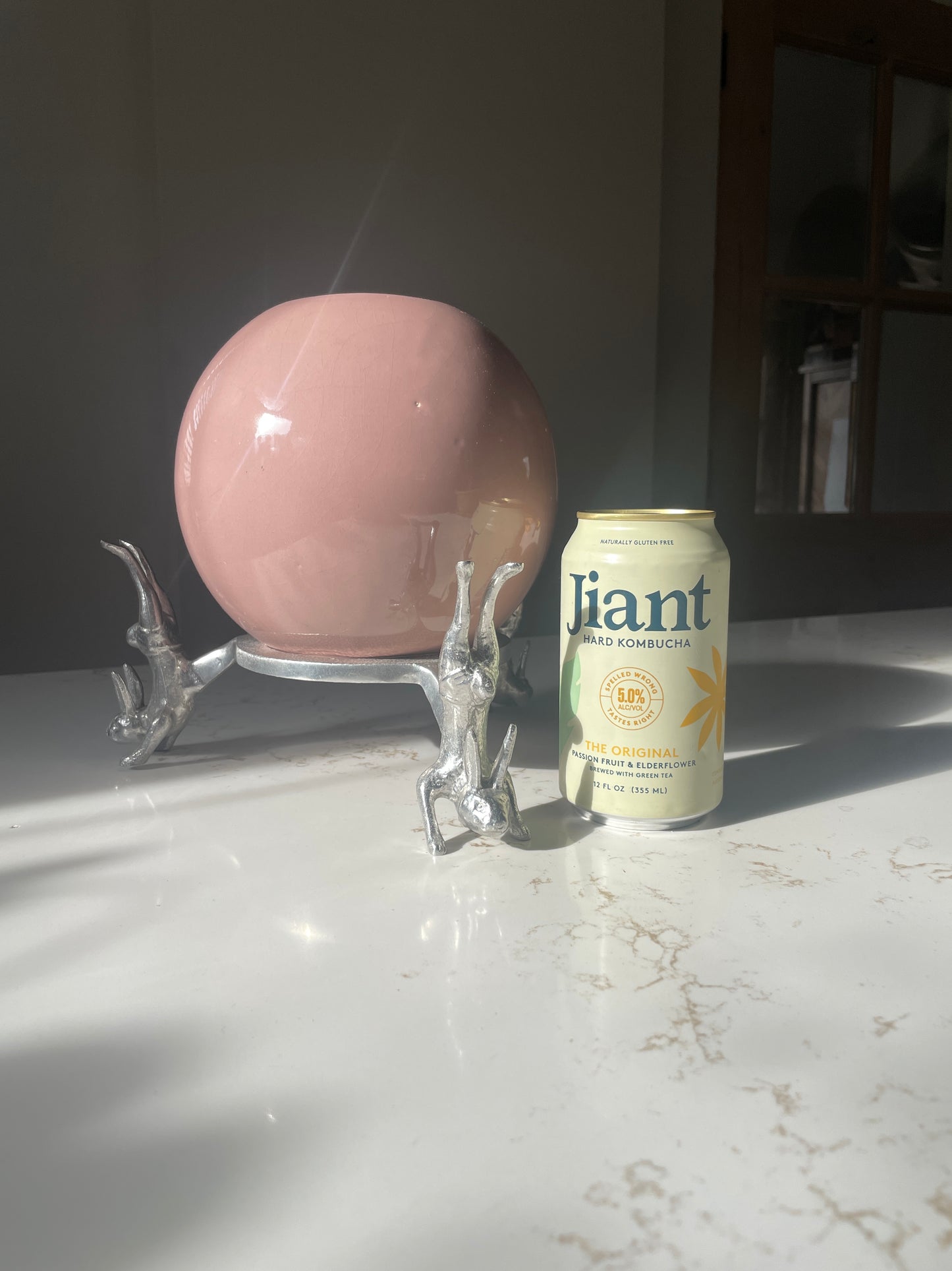 Arthur Cort Bunny Stand and Pink Vase