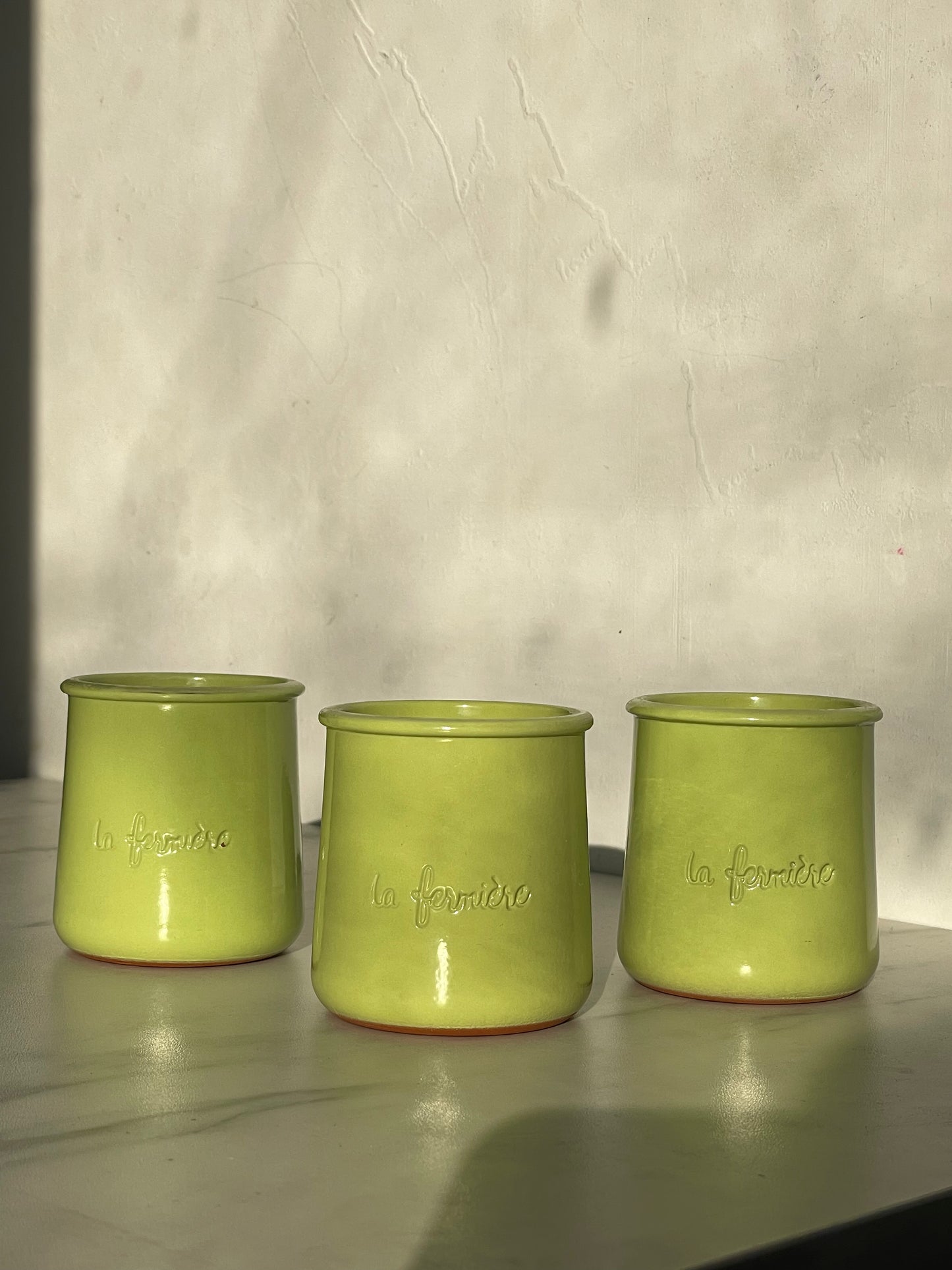 La Fermiere Light Green Glazed Terracotta Cups - Set 3