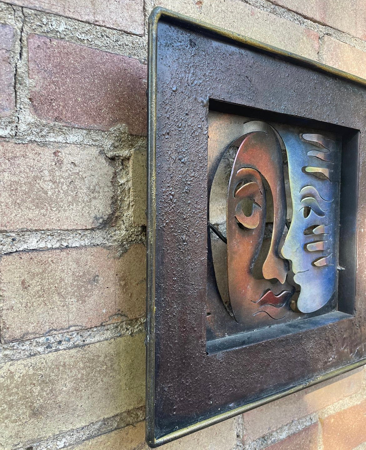 Fire and Ice Dual Face Sculpted Metal Art Signed Andres Martin De Campo