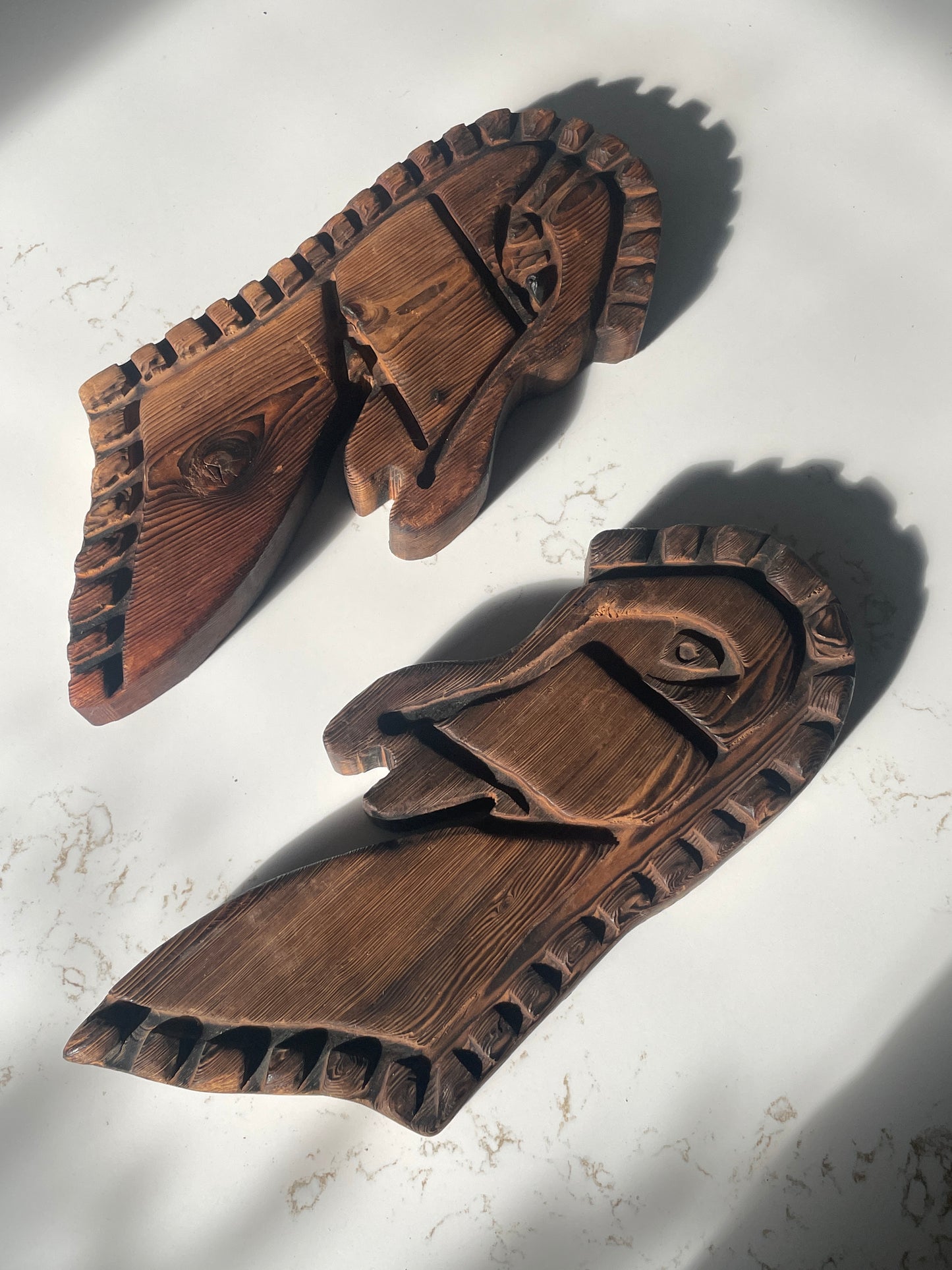 Hand-Carved Wooden His & Hers Horse Head Wall Hanging sold as pair of 2
