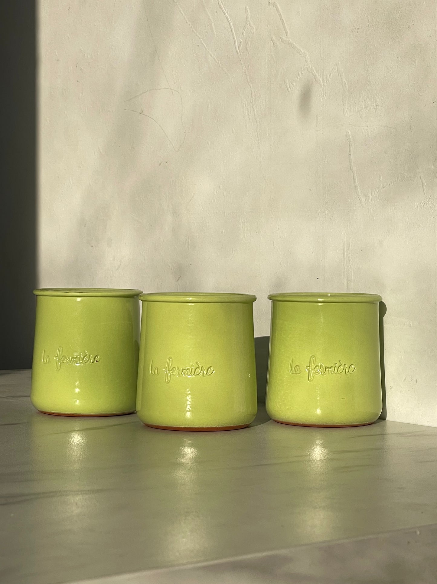 La Fermiere Light Green Glazed Terracotta Cups - Set 3