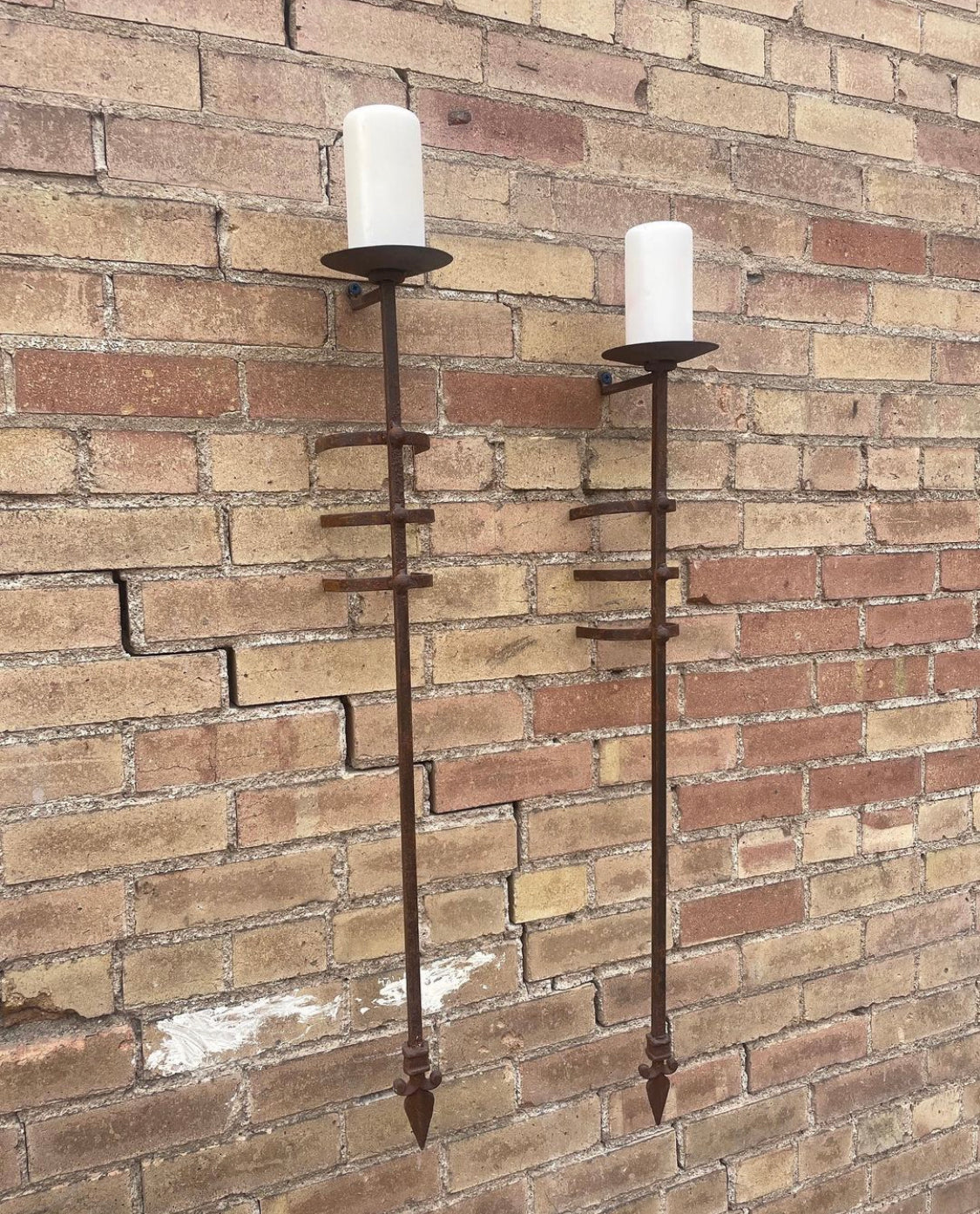 Pair of Hand Forged Wrought Iron Wall Candle Sconces