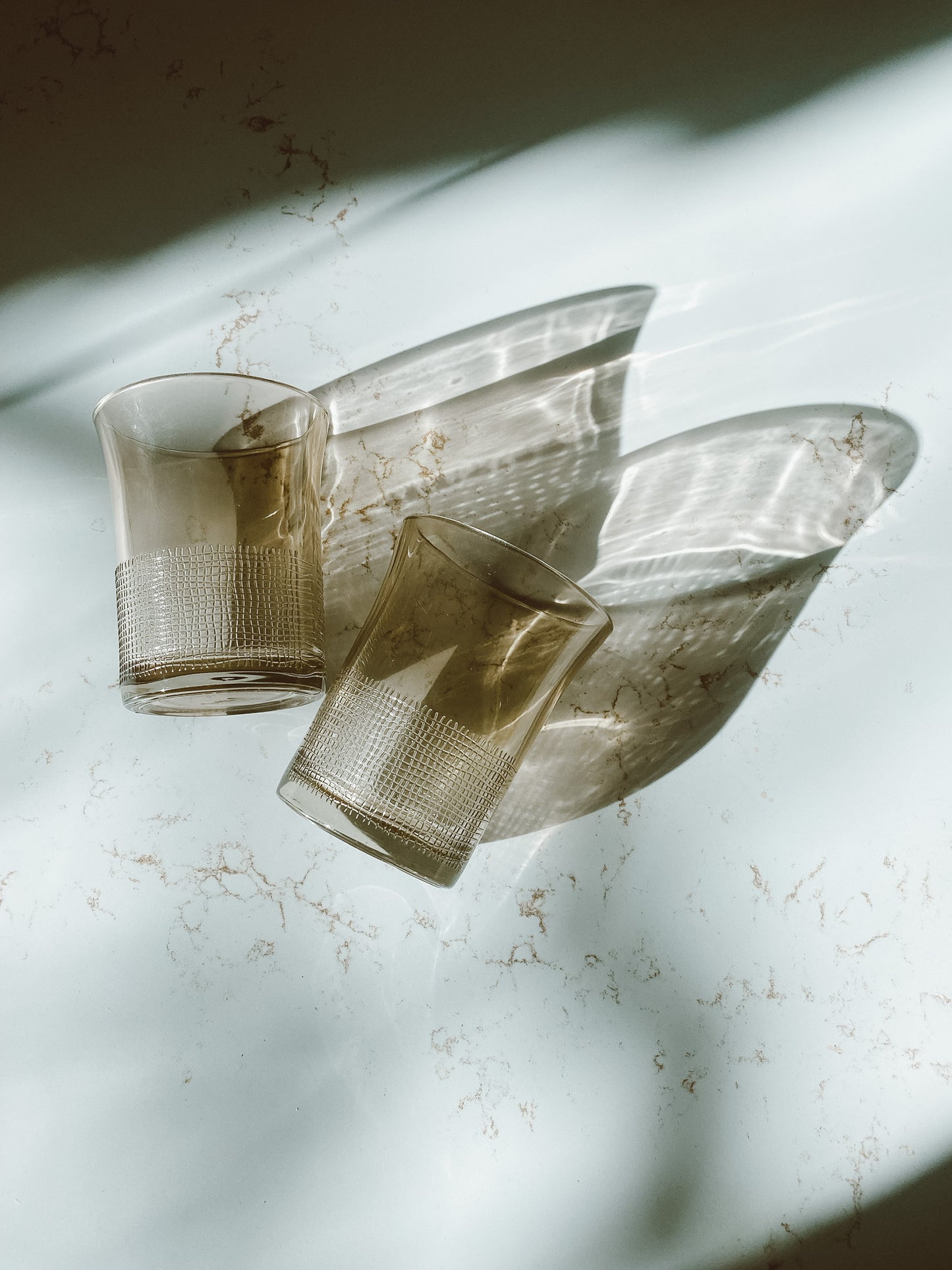 Vintage Brown Woven Texture Tumbler Glasses by Crisa sold as set of 8
