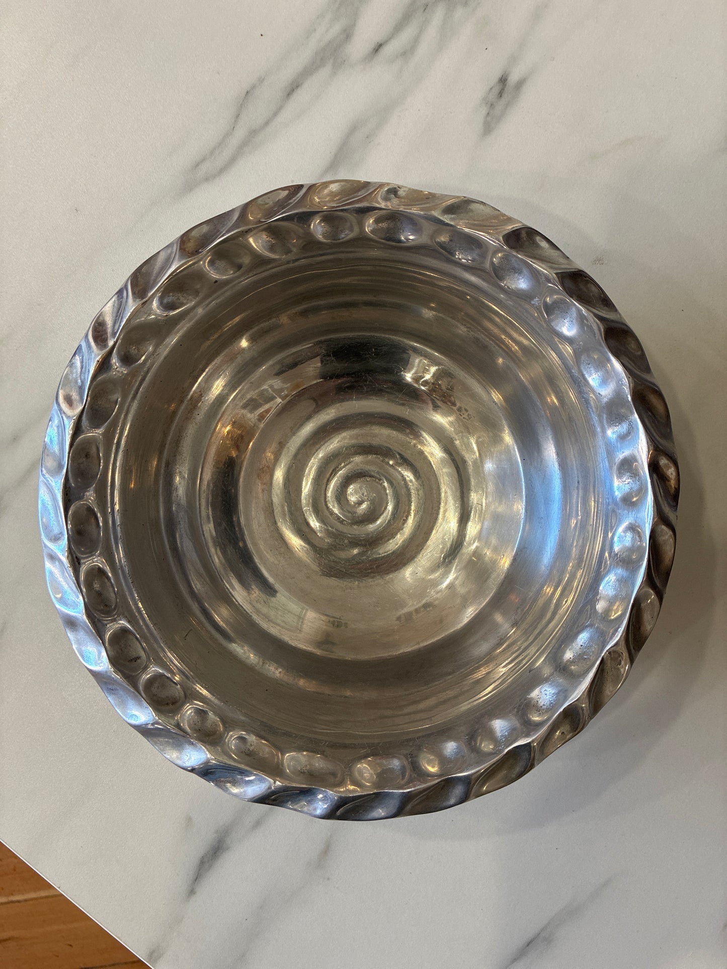 Pewter Spiral and Ruffles Edge Bowl by “E”