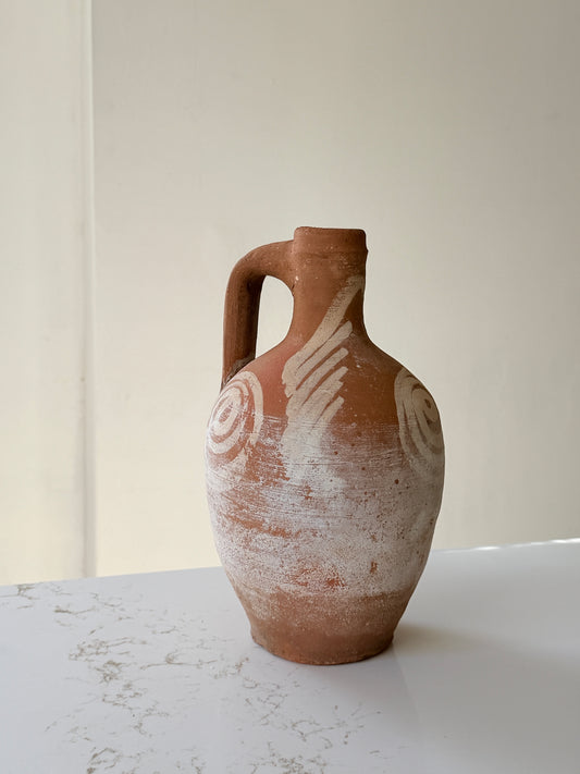 Turkish Terracotta Jug with Abstract Painted Adornments