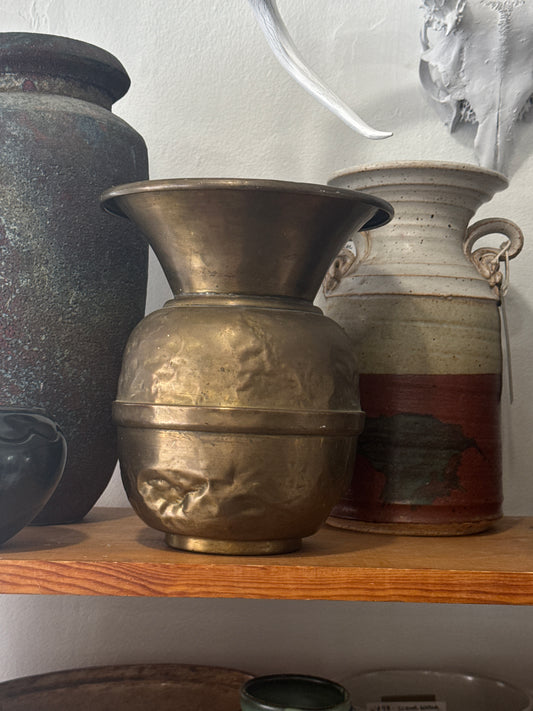 Vintage Hammered Brass Weighted Spittoon