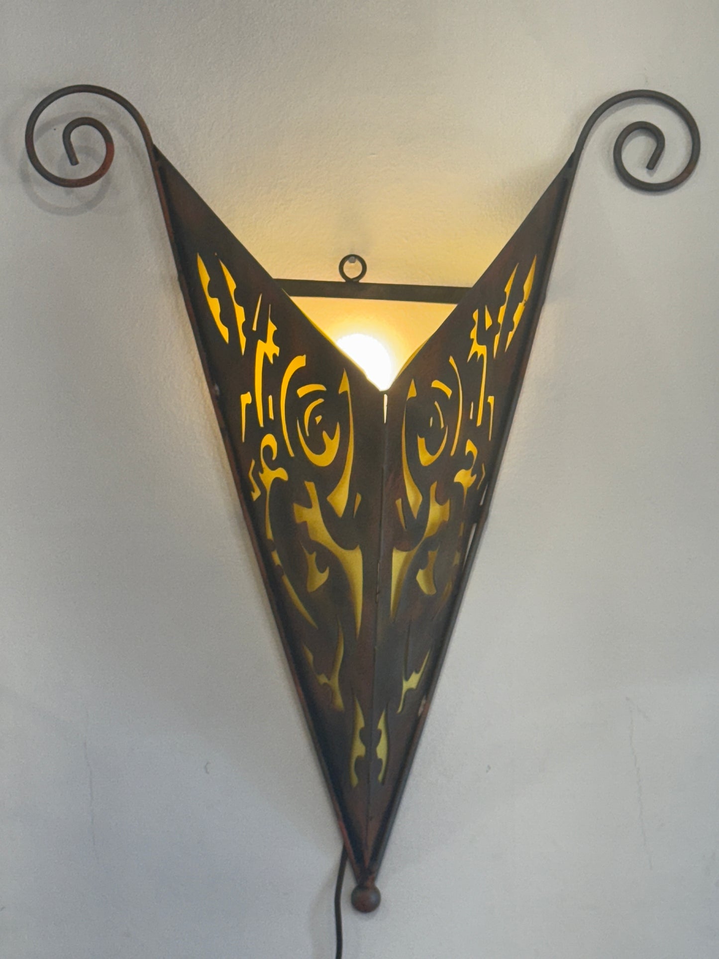 Abstract Welded Metal Wall Sconce with Yellow Backing