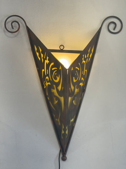 Abstract Welded Metal Wall Sconce with Yellow Backing