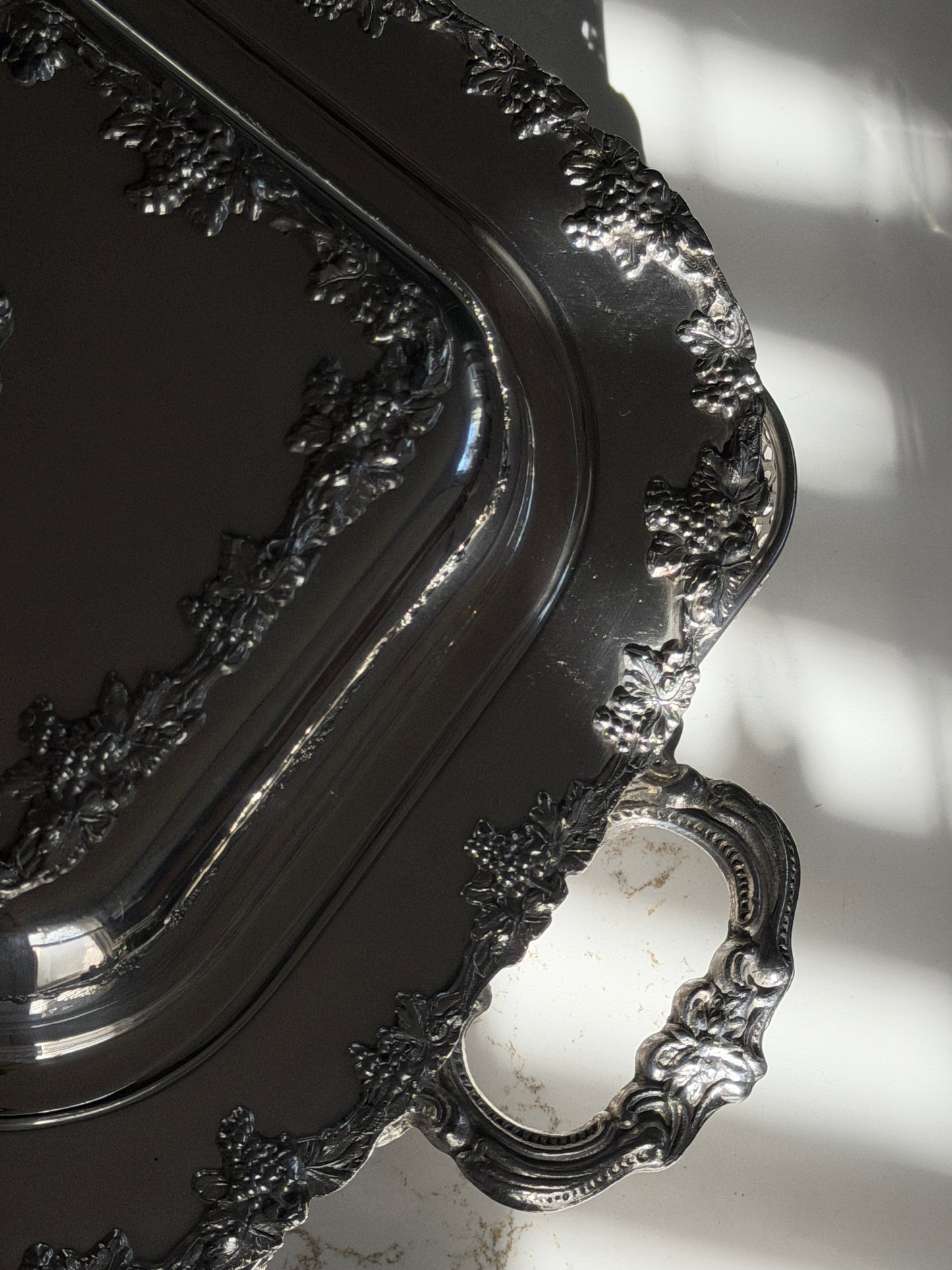 Silver Plated Grapevine Lidded Serving Dish + Stand by Old Sheffield Reproduction