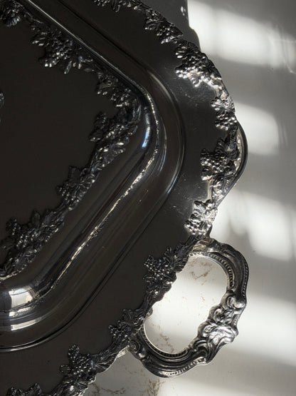 Silver Plated Grapevine Lidded Serving Dish + Stand by Old Sheffield Reproduction