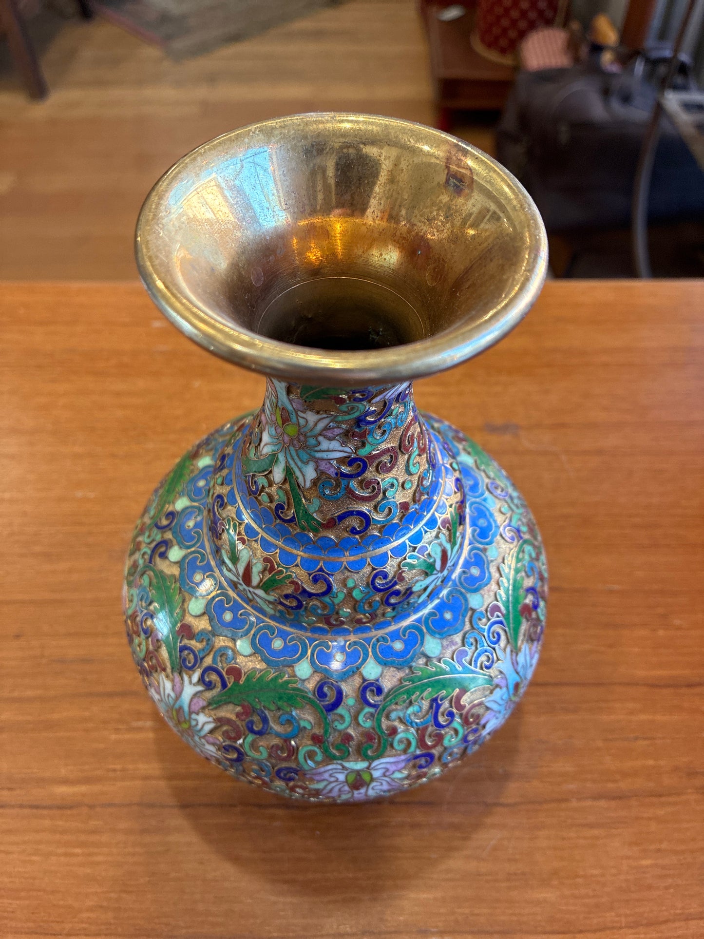 Decorative Brass Champleve Cloisonne Vase - Relief Textured