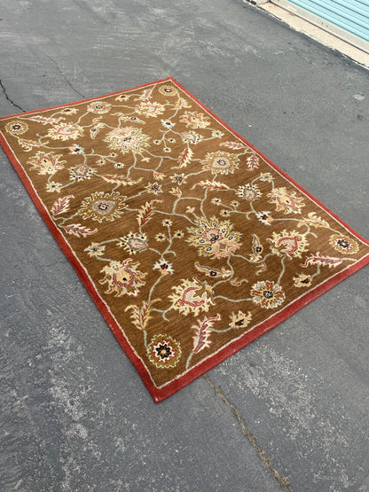 Shalimar Hand-tufted Rust and Brown Floral Wool Area Rug 5x7
