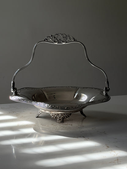 Pairpoint Quadruple Silver Plated Tri-leg Handeed Basket