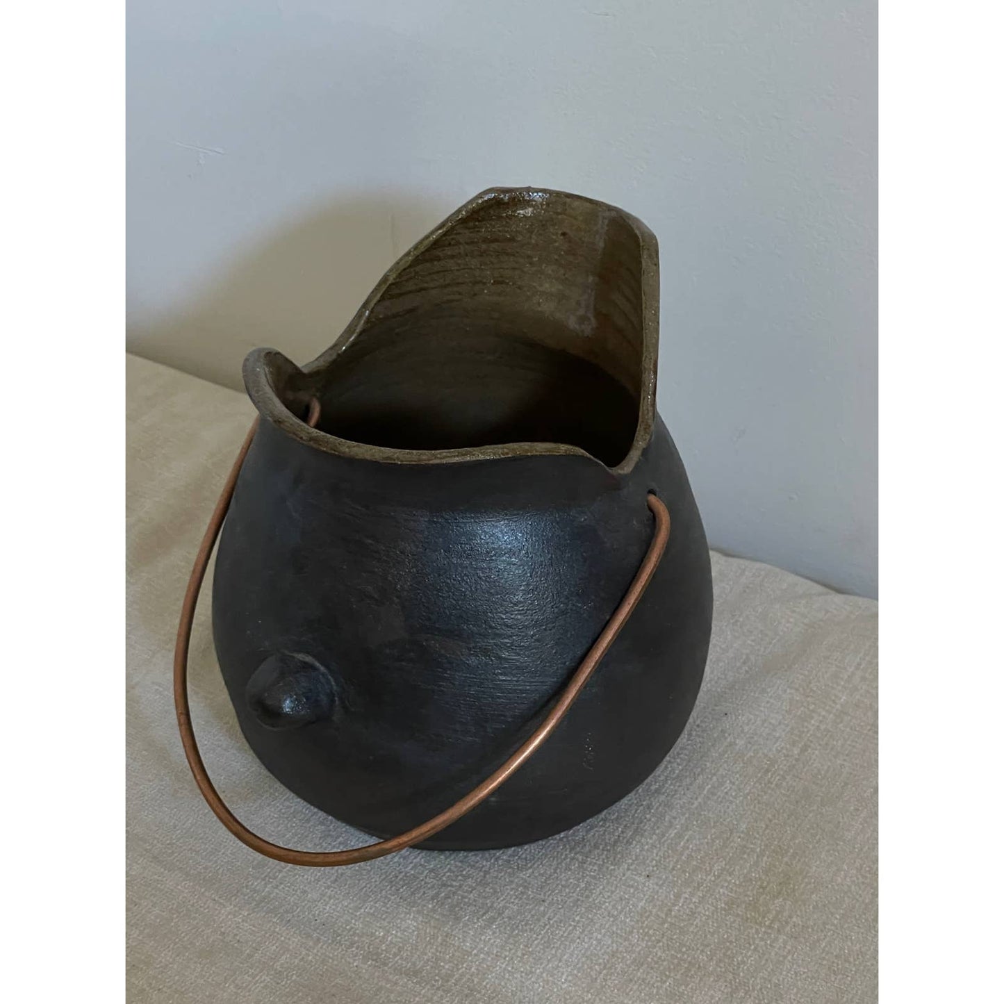 Matte Black Pottery Pitcher with Copper Handle by Boyd