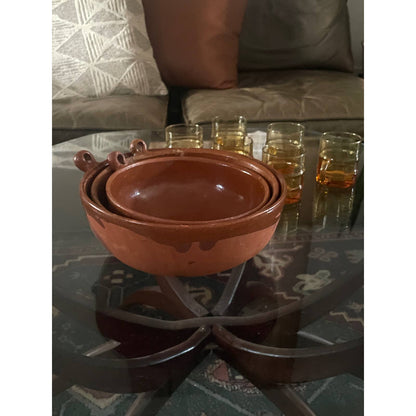 Vintage Handmade Mexican Redware Nesting Bowls