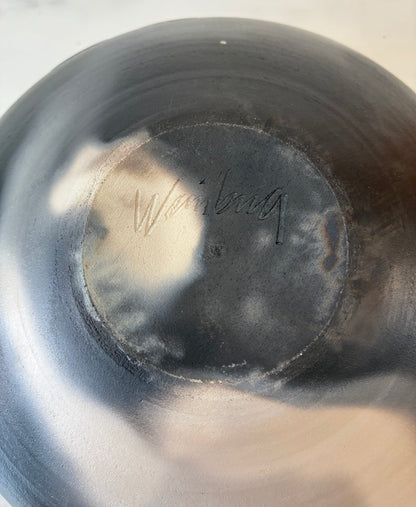 Signed 1970 Wabi Sabi Raku Fired Black & Gold Vase by Michael Weinberg