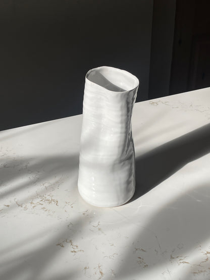 White Crumpled and Pinched Ceramic Vase