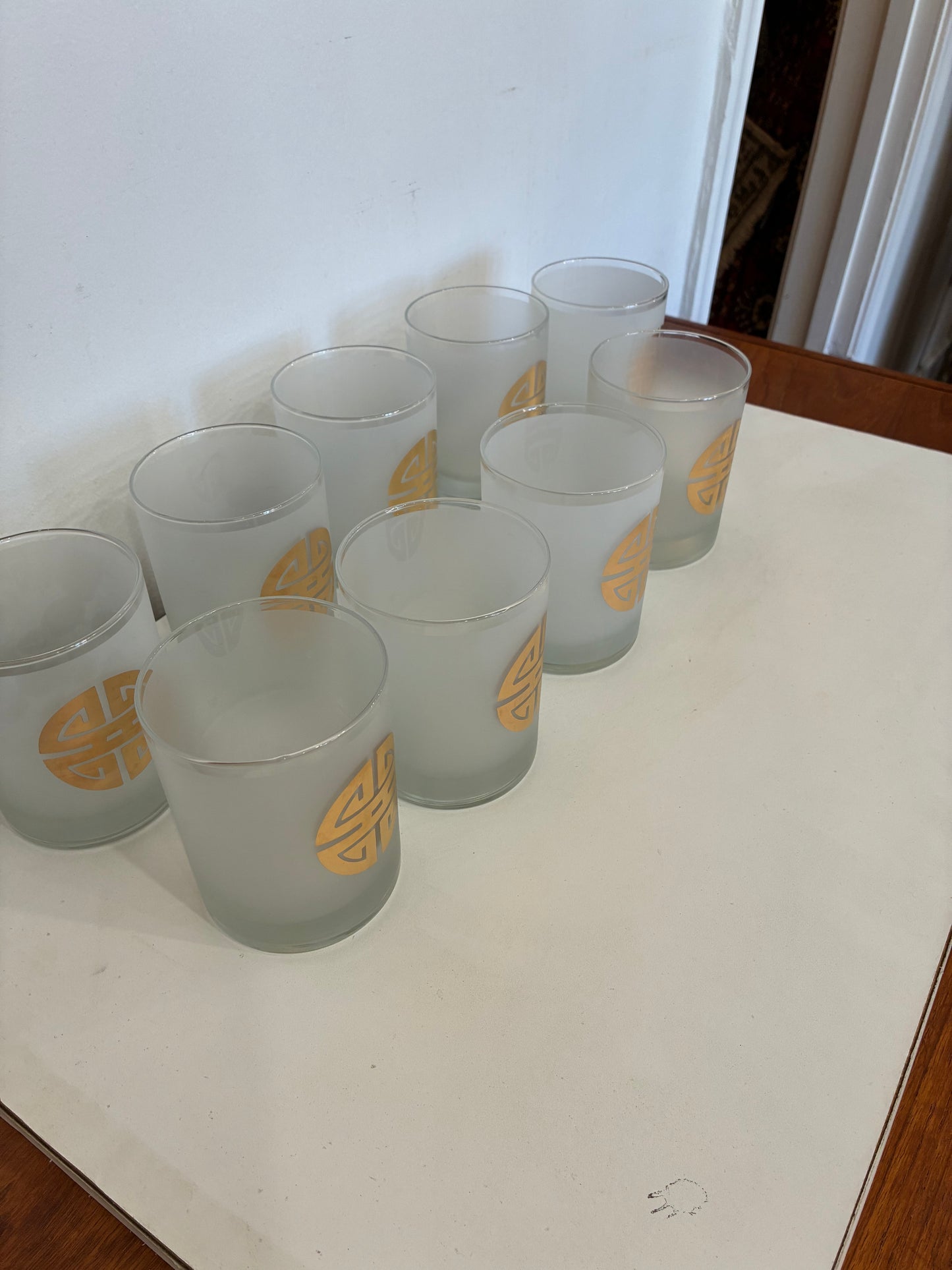 Vintage Gumps Old Fashion Gold Frosted Glasses sold as set of 9
