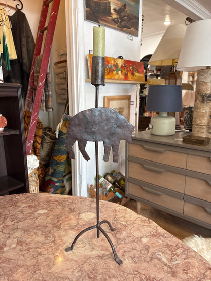 Handmade Iron Pig Tapered Candle Holder