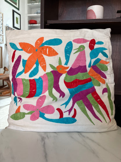 Vintage Tenango Hand Sewn Otomi Embroidered Folklore Pillowcase and Insert