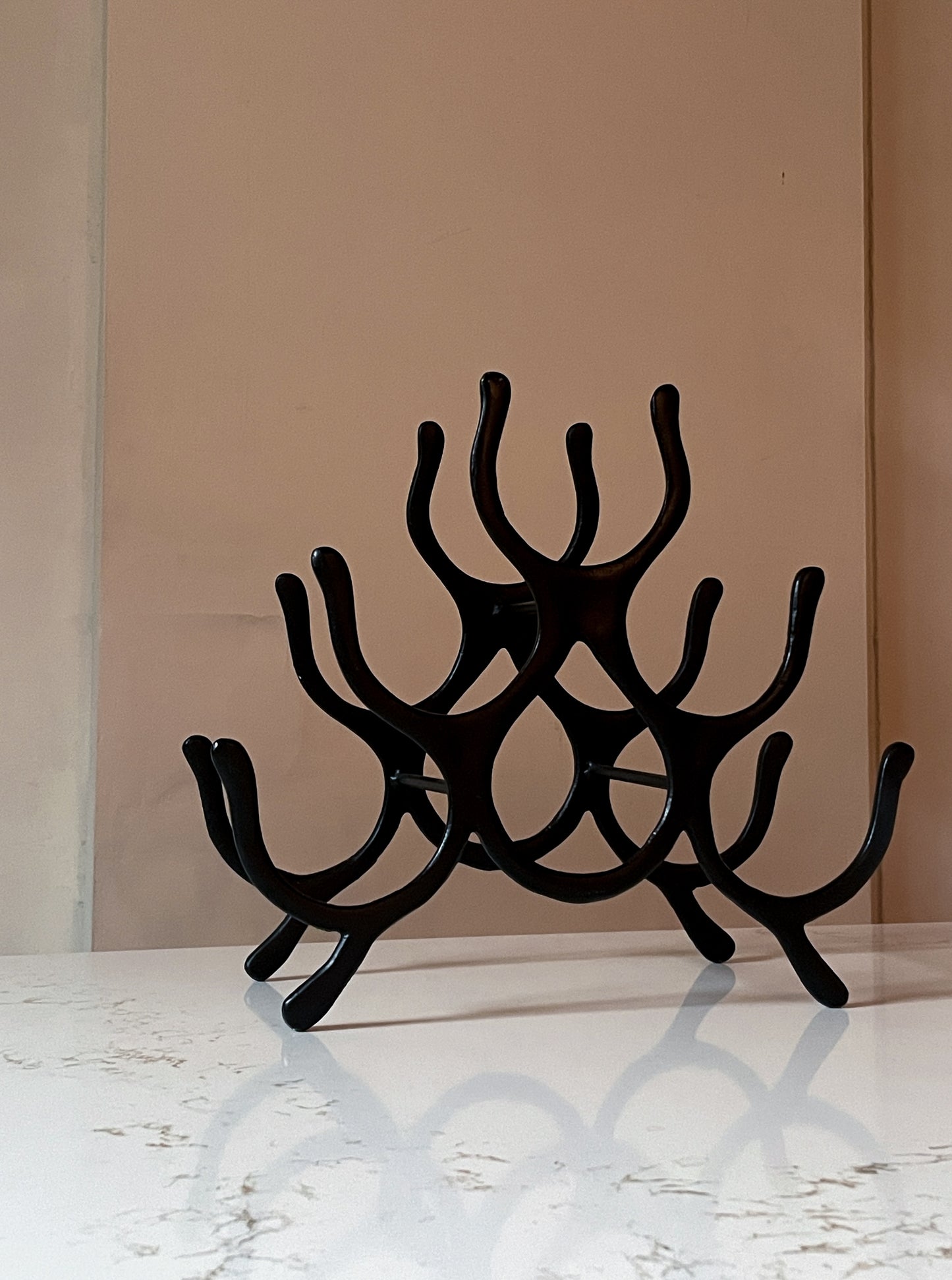 Black Casted Metal 6-Bottle Wine Rack