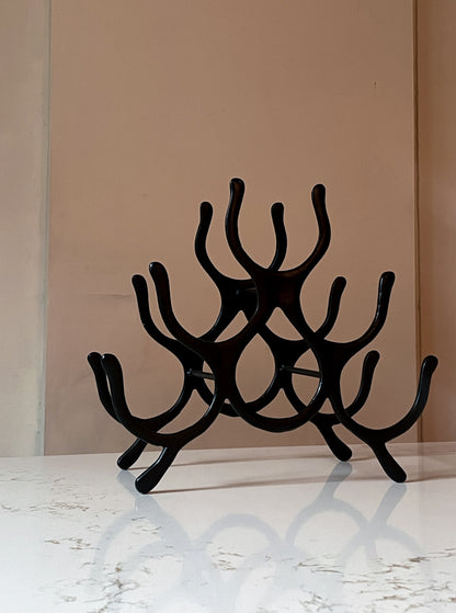 Black Casted Metal 6-Bottle Wine Rack