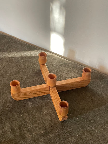 Swedish Criss-Crossed Wood Candelabra