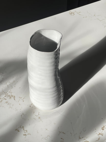 White Crumpled and Pinched Ceramic Vase