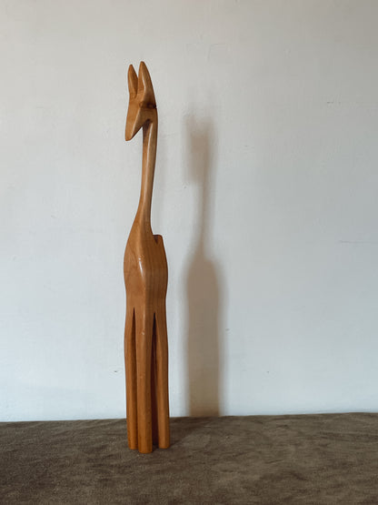 Tall Wood Carved Deer Figurine