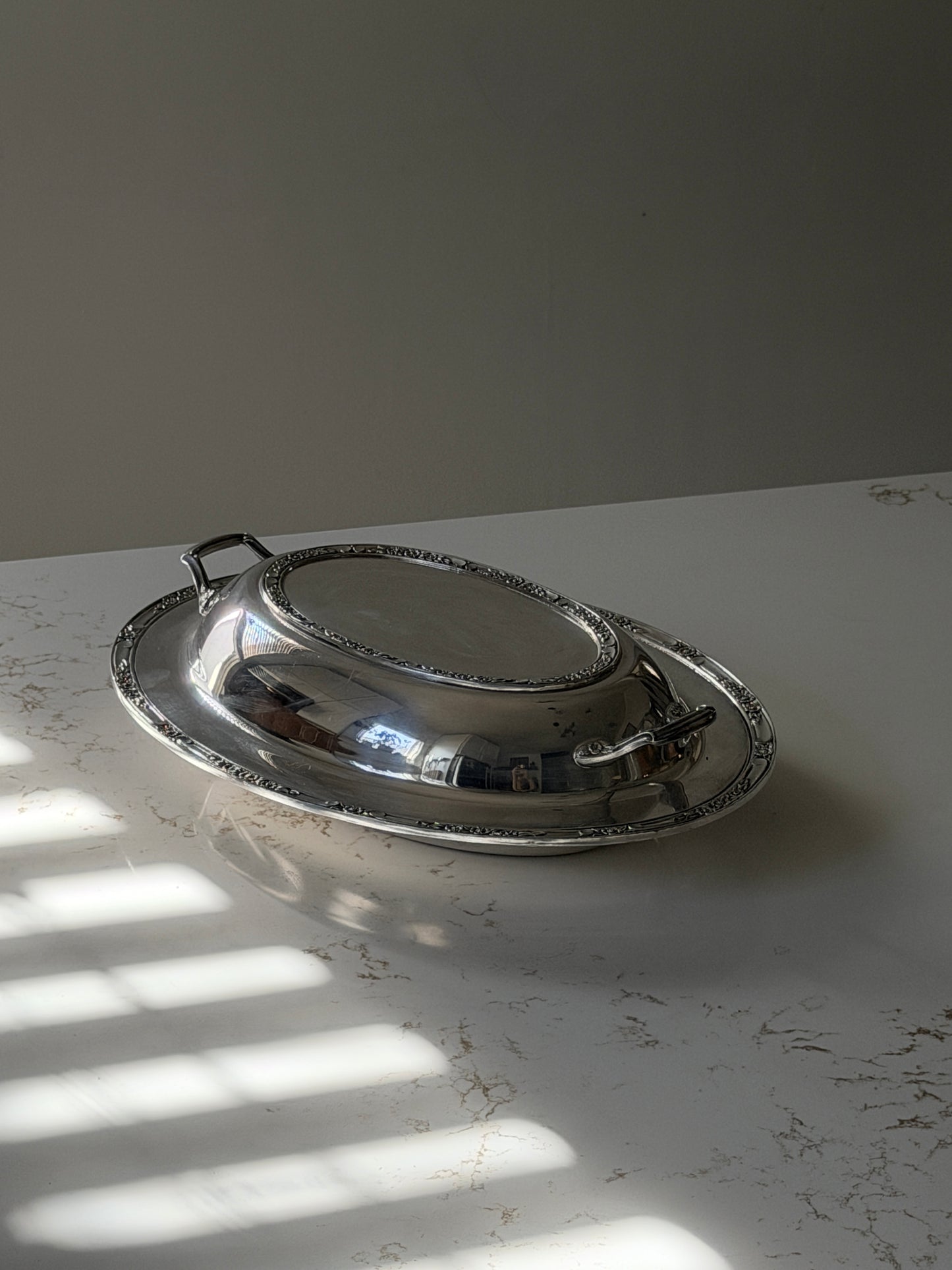 Vintage Silver Plated Oval Lidded Serving Dish with Floral Design by Roger’s & Bro.