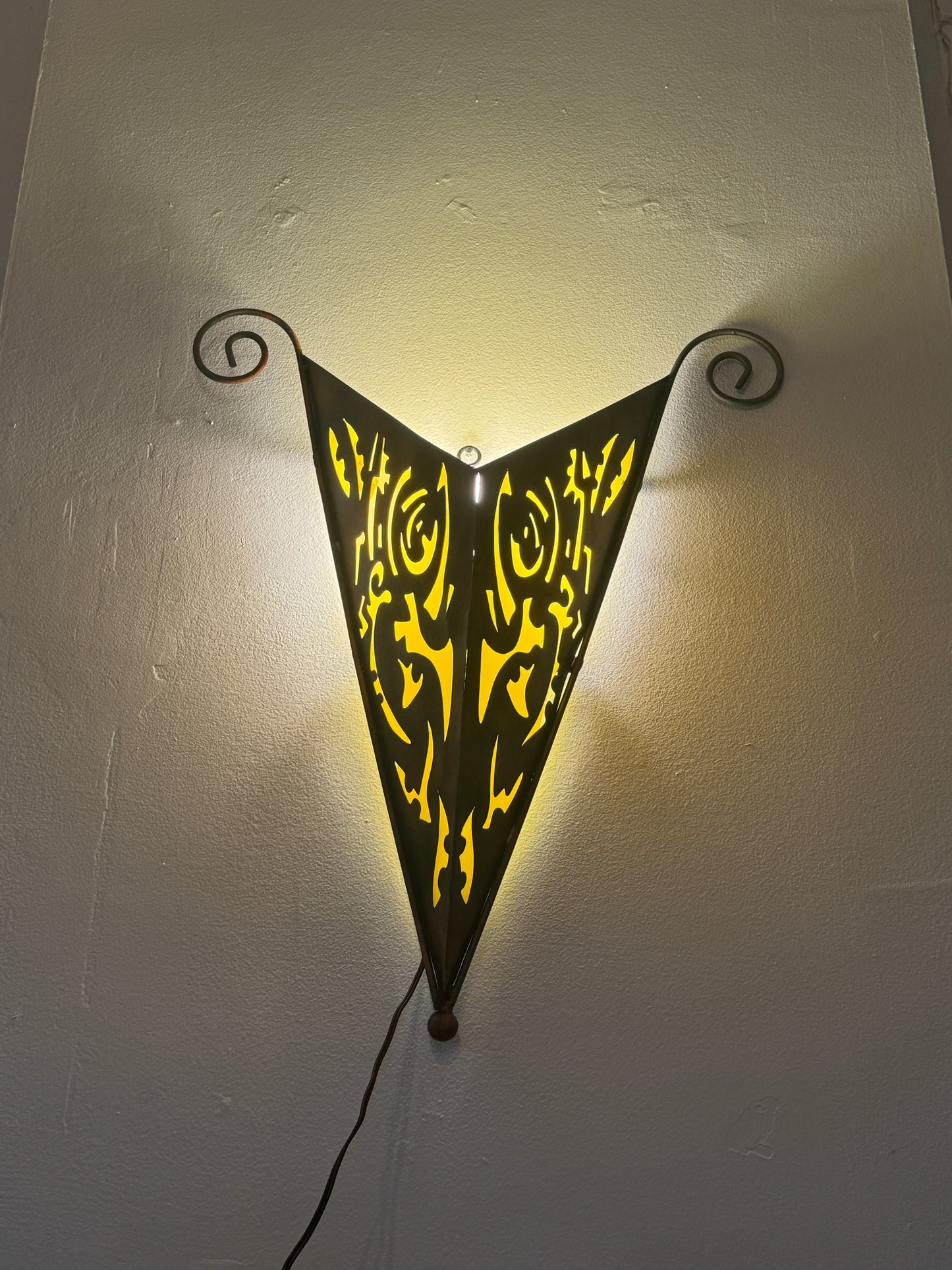 Abstract Welded Metal Wall Sconce with Yellow Backing