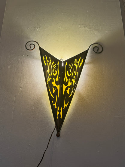 Abstract Welded Metal Wall Sconce with Yellow Backing