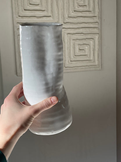 White Crumpled and Pinched Ceramic Vase