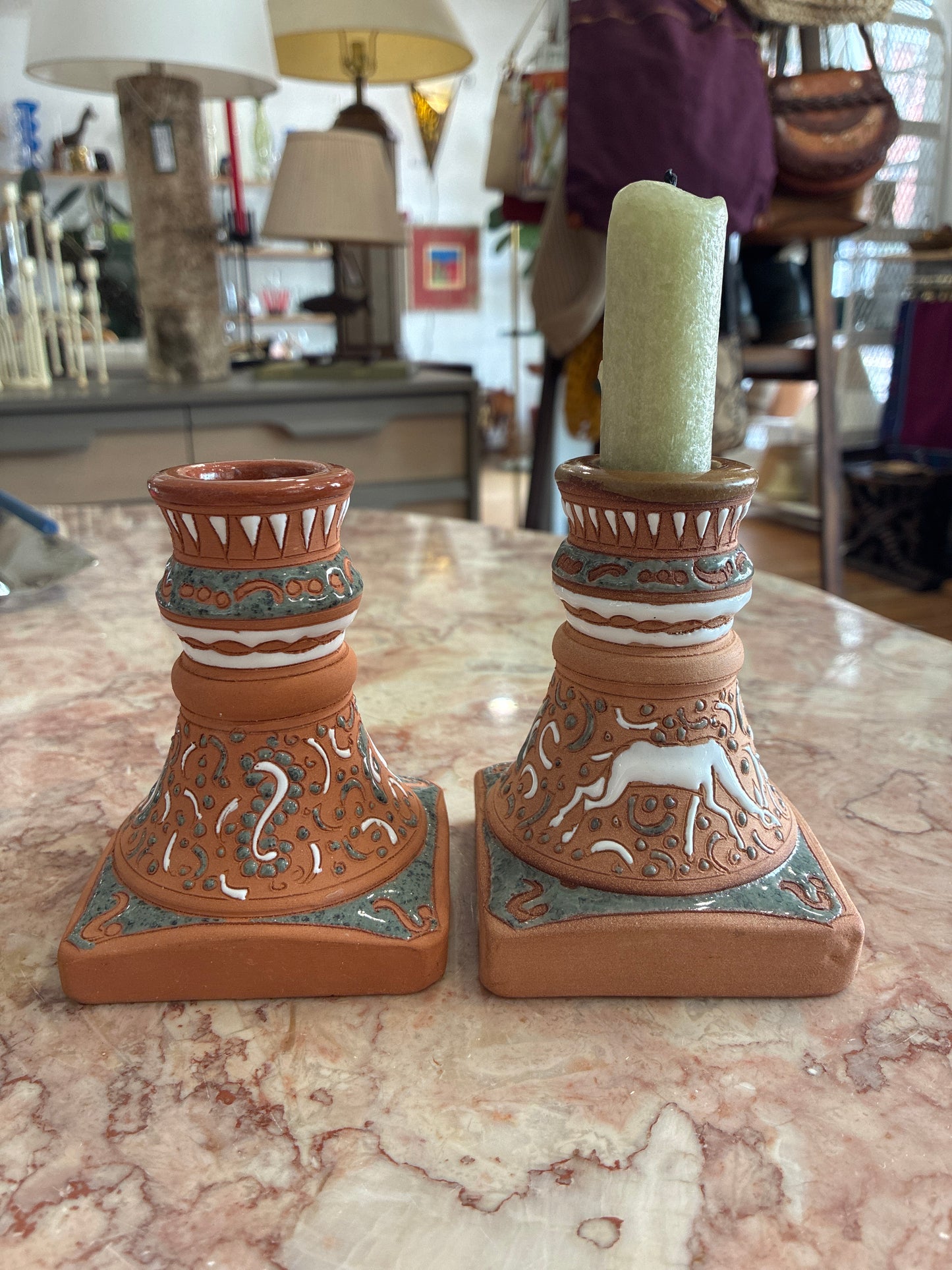 Handcrafted Grecian Terracotta Pair of Candle Holders by Rhodos