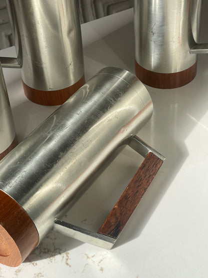 Set of 6 Vintage Royal Selangor Pewter & Teak Wood Tankard Mug Steins