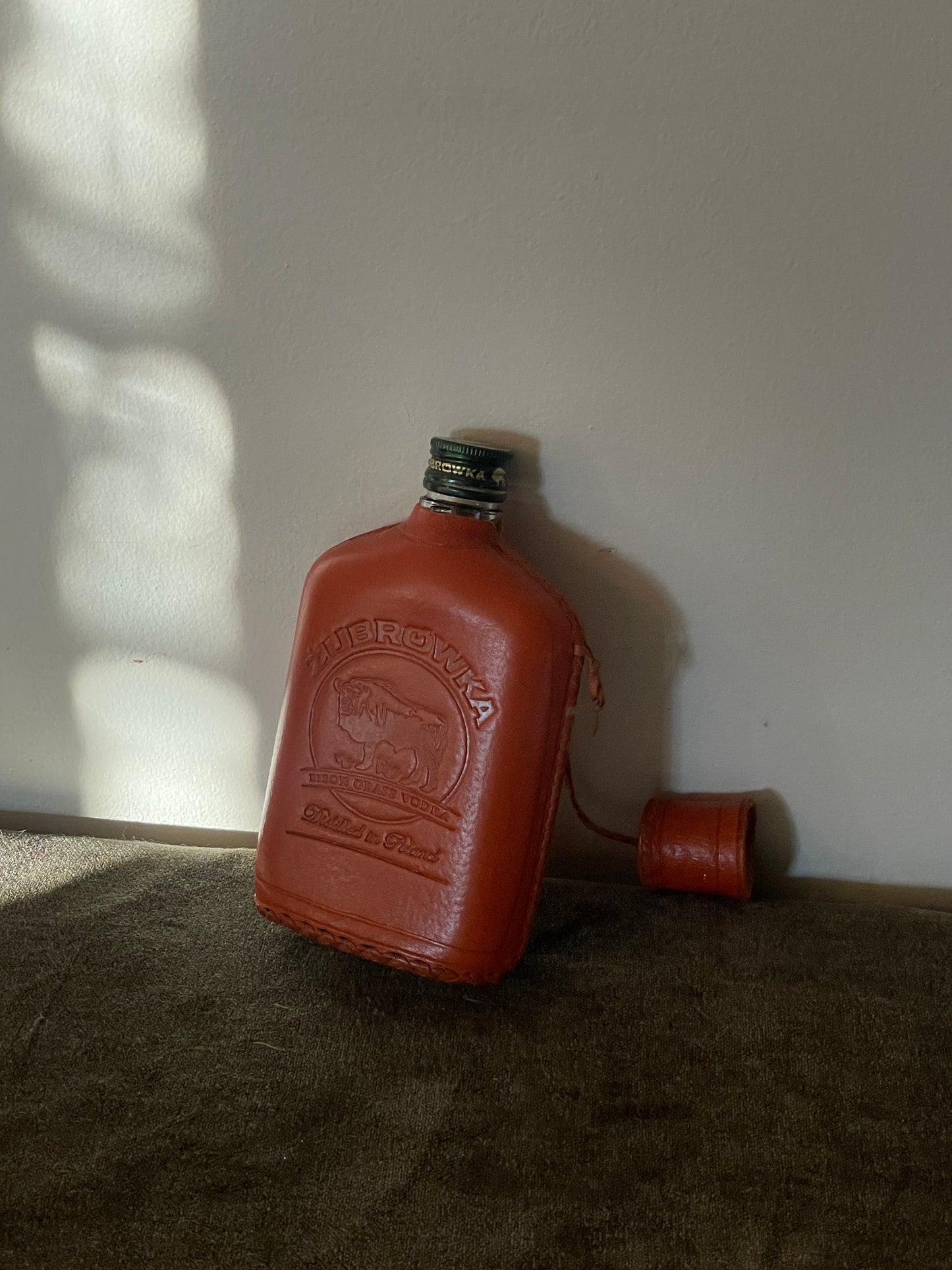Vintage Leather “Zubrowska” Polish Vodka Flask (empty)