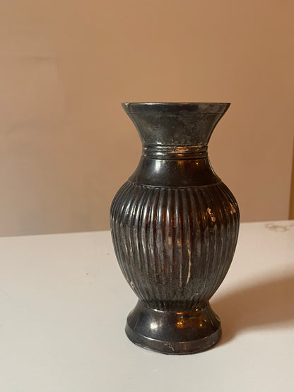 Patina’d Silver Plated Fluted Sprig Vase
