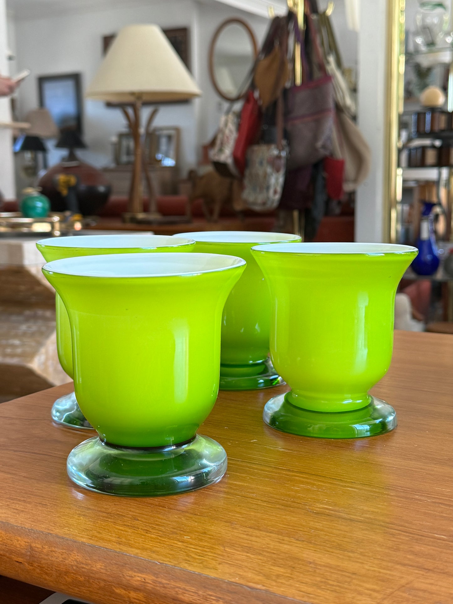Rare Carlo Moretti, Mid-Century Green Apple Glass Blown Glassware sold as set of 4