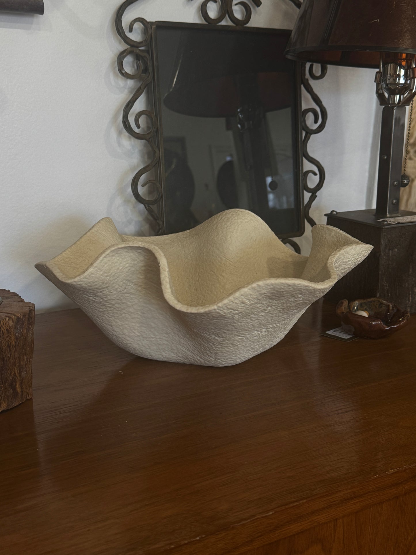 Handcrafted Ceramic Texturized “Hankerchief” Wavy Edge Sculptural Bowl