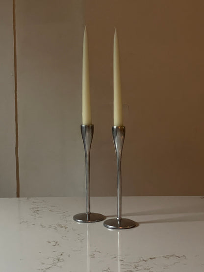 Vintage Silver Brushed Candle Holder Pair