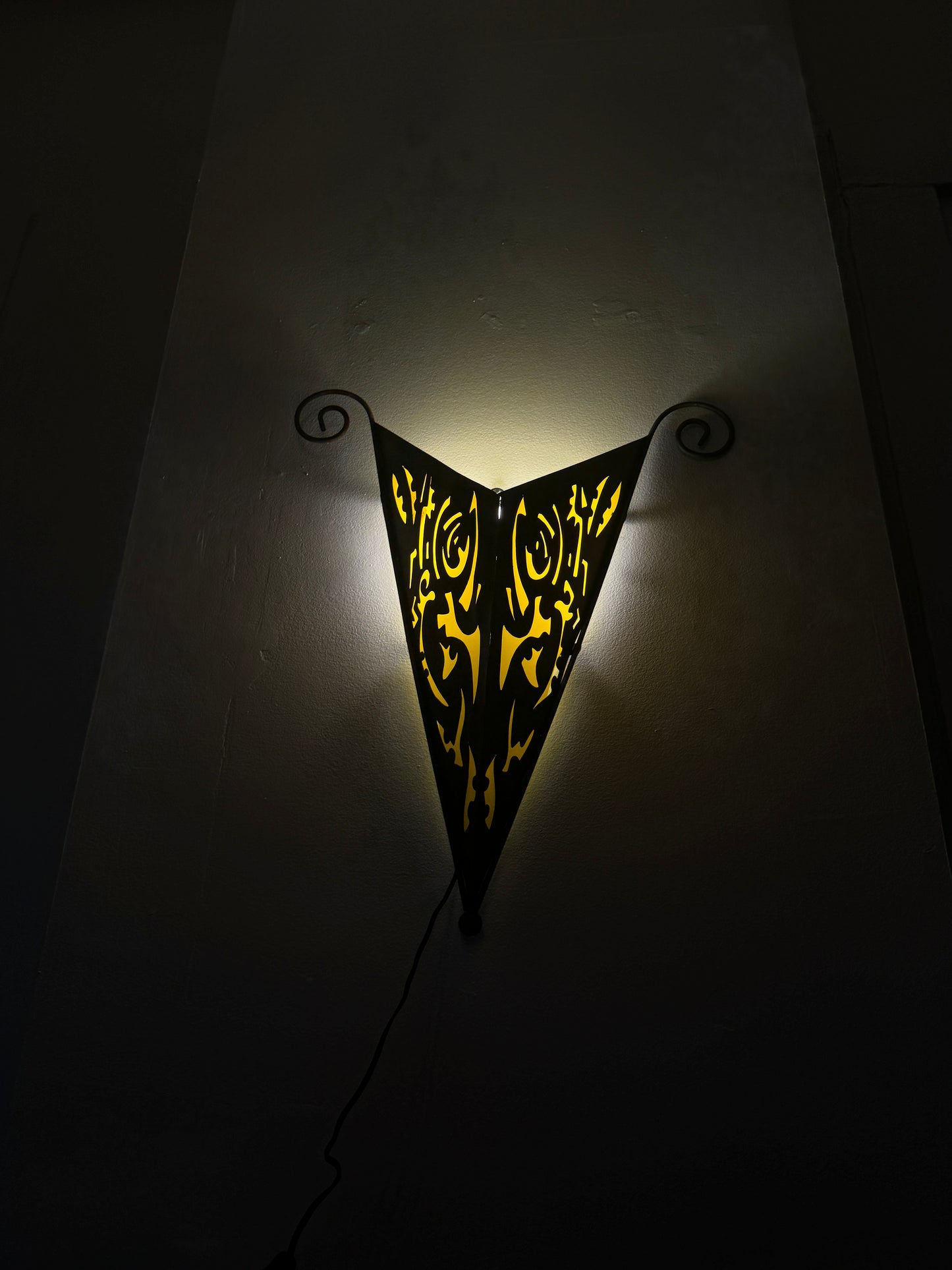 Abstract Welded Metal Wall Sconce with Yellow Backing
