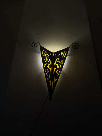 Abstract Welded Metal Wall Sconce with Yellow Backing