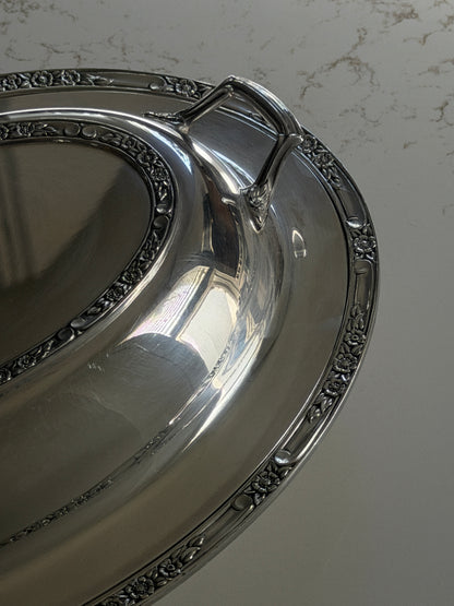 Vintage Silver Plated Oval Lidded Serving Dish with Floral Design by Roger’s & Bro.